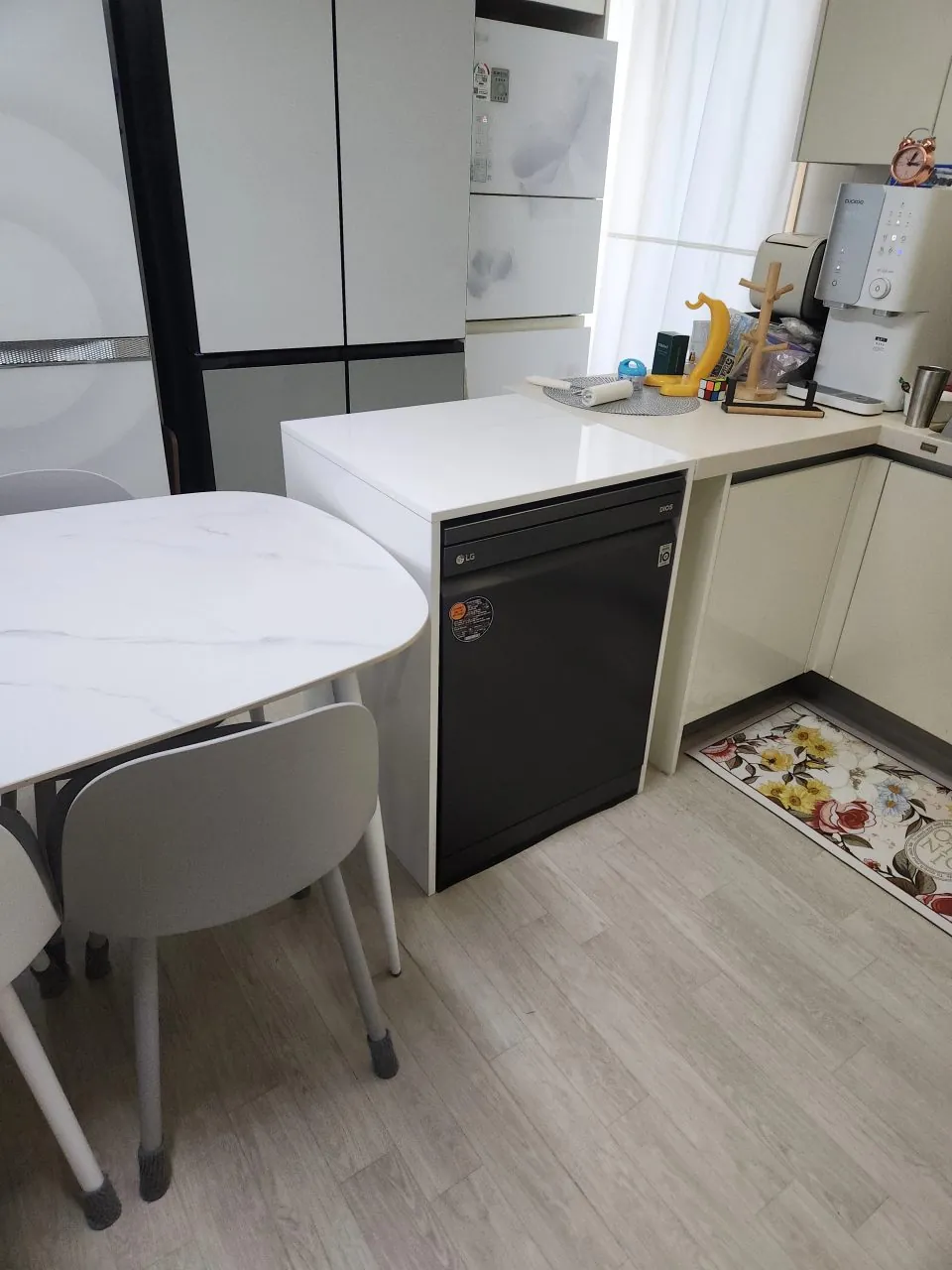 연장 하부장 제작 후 식기세척기 설치 완료 모습